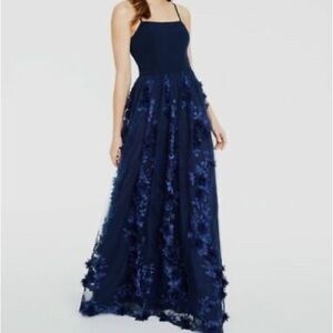 Trixxi Navy Blue Embroidered Floral Prom Dress Size 7